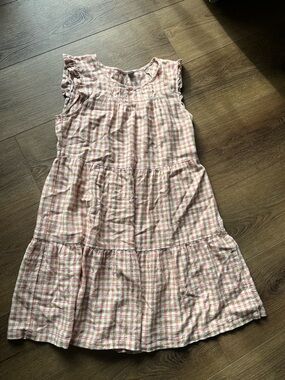 Old Navy Pink Plaid Tiered Cotton Midi Dress